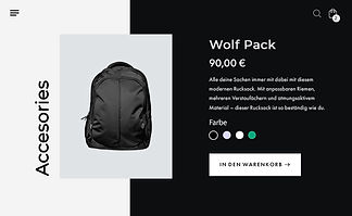 Online-Shop Produktseite für einen schwarzen, sportlichen Rucksack.