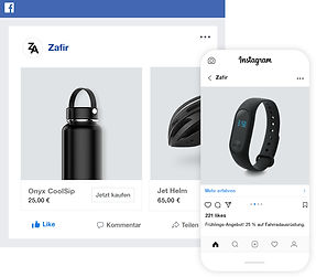 Facebook- und Instagram-Vertriebskanäle für den Radsport-Online-Shop.