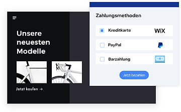 Storefront für Fahrradausrüstung und Liste der Zahlungsoptionen.